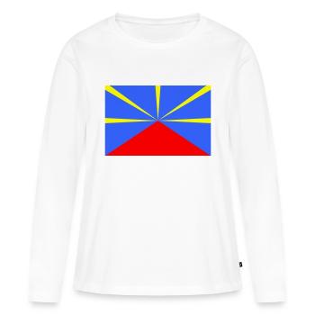 Reunion Island flag / Drapeau Ile de la Réunion - T-shirt manches longues Premium bio Femme - blanc - Devant - Julia (174cm)