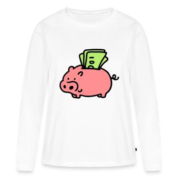 Tirelire - notes 3 - T-shirt manches longues Premium bio Femme - blanc - Devant - Julia (174cm)