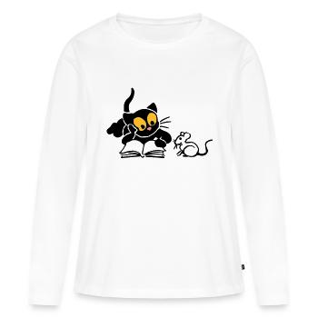 Kitten Lese - Frauen Premium Bio Langarmshirt - Weiß - Vorne - Julia (174cm)