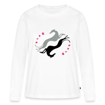 Lévriers tête-bêche - T-shirt manches longues Premium bio Femme - blanc - Devant - Julia (174cm)