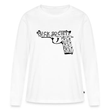 fuck society pistolet revolver flingue - T-shirt manches longues Premium bio Femme - blanc - Devant - Julia (174cm)