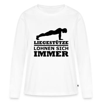 Liegestütze lohnen sich immer - Frauen Premium Bio Langarmshirt - Weiß - Vorne - Julia (174cm)