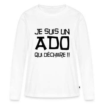 adolescent / enfant / ado / adolescente - T-shirt manches longues Premium bio Femme - blanc - Devant - Julia (174cm)