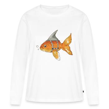 Funny goldfish with shark fin strapped in - Women's Premium Organic Long Sleeve Shirt - white - Front - Julia (174cm)