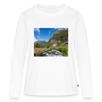 Geiranger panorama Storseterfossen Norwegen - Frauen Premium Bio Langarmshirt - Weiß - Vorne - Julia (174cm)