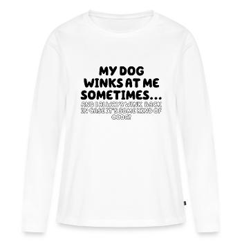 Mon chien me fait parfois un clin d’œil - T-shirt manches longues Premium bio Femme - blanc - Devant - Julia (174cm)
