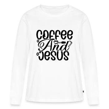 Le café et Jésus - T-shirt manches longues Premium bio Femme - blanc - Devant - Julia (174cm)