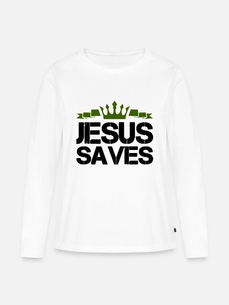 jesus saves - Frauen Premium Bio Langarmshirt - Weiß