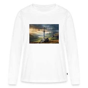 beaux lieux mythiques – Excalibur King Artus - T-shirt manches longues Premium bio Femme - blanc - Devant - Julia (174cm)