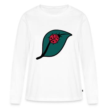 Petite coccinelle sur un dessin de la feuille - T-shirt manches longues Premium bio Femme - blanc - Devant - Julia (174cm)