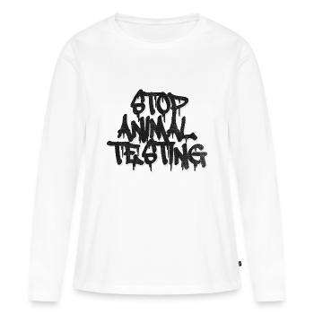 ARRÊTEZ LES TESTS ANIMAUX MAINTENANT - T-shirt manches longues Premium bio Femme - blanc - Devant - Julia (174cm)