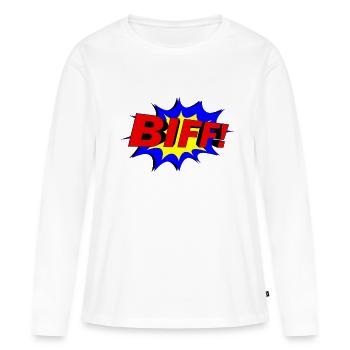 Slogan BIFF! - T-shirt manches longues Premium bio Femme - blanc - Devant - Julia (174cm)