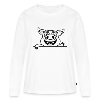 Sympathique cochon d’écurie ondulant - T-shirt manches longues Premium bio Femme - blanc - Devant - Julia (174cm)