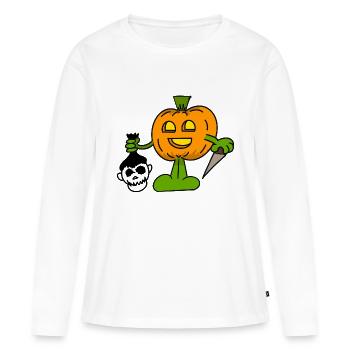 Jack O’Lantern Pumpkin Killer avec couteau Halloween - T-shirt manches longues Premium bio Femme - blanc - Devant - Julia (174cm)