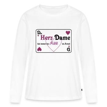 Skat Herz Dame Ass im Ärmel Schrift quer Mau-Mau - Frauen Premium Bio Langarmshirt - Weiß - Vorne - Julia (174cm)