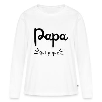 Papa qui pique - T-shirt manches longues Premium bio Femme - blanc - Devant - Julia (174cm)