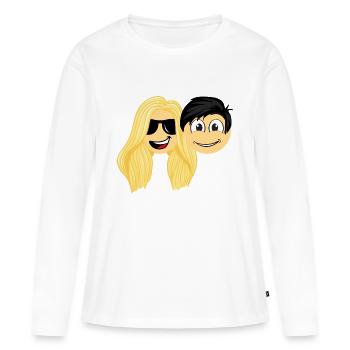 Couple amoureux femme blonde et homme brun - T-shirt manches longues Premium bio Femme - blanc - Devant - Julia (174cm)