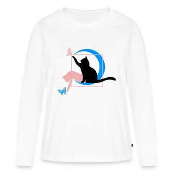 Le chat style Léonard de Vinci en cercle carré - T-shirt manches longues Premium bio Femme - blanc - Devant - Julia (174cm)