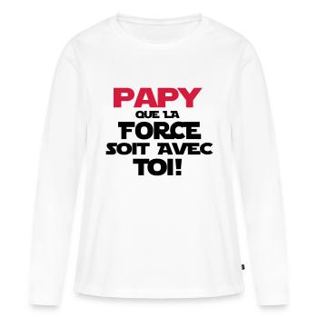 papy (que la force soit avec toi) - T-shirt manches longues Premium bio Femme - blanc - Devant - Julia (174cm)