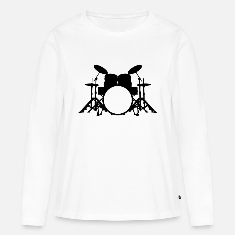 Schlagzeug - Frauen Premium Bio Langarmshirt - Weiß