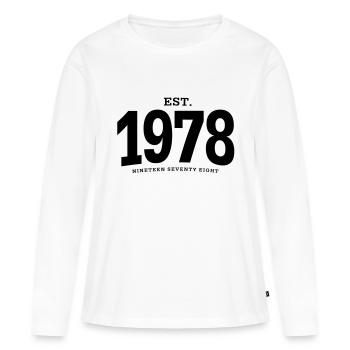 HNE. 1978 Nineteen Seventy Eight - T-shirt manches longues Premium bio Femme - blanc - Devant - Julia (174cm)