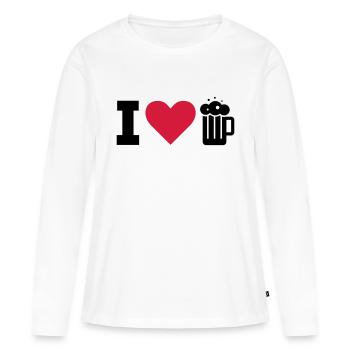 J'aime la bière / j'aime la bière - T-shirt manches longues Premium bio Femme - blanc - Devant - Julia (174cm)
