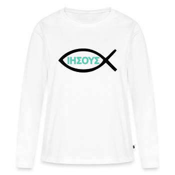 Jesus Kristus Fisk Kristus Kristendom Symbol - Premium økologisk langærmet T-shirt til kvinder - hvid - Foran - Julia (174cm)