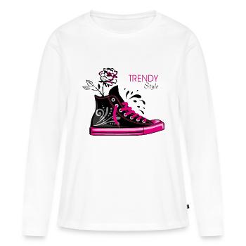 Des baskets stylées et tendance - T-shirt manches longues Premium bio Femme - blanc - Devant - Julia (174cm)