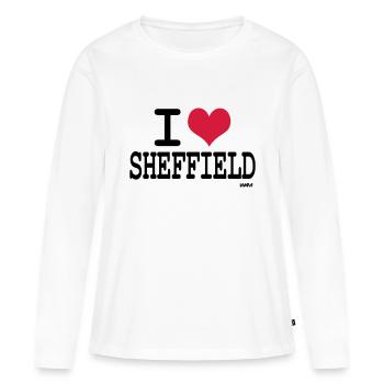 j'aime Sheffield par wam - T-shirt manches longues Premium bio Femme - blanc - Devant - Julia (174cm)