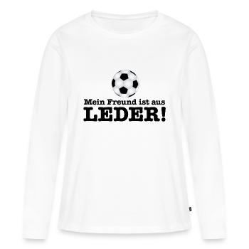 Mon ami est fait de cuir (ballon de football) - T-shirt manches longues Premium bio Femme - blanc - Devant - Julia (174cm)