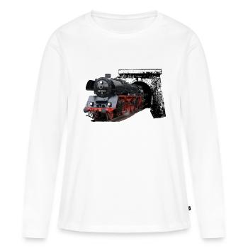 Locomotives à vapeur - T-shirt manches longues Premium bio Femme - blanc - Devant - Julia (174cm)