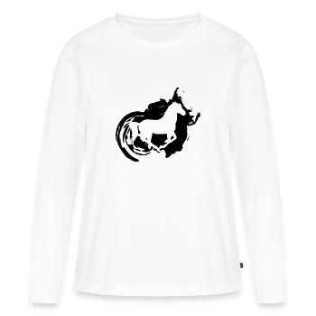 Équitation Animaux Équitation Chevaux - T-shirt manches longues Premium bio Femme - blanc - Devant - Julia (174cm)