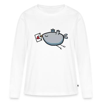 Oiseau avec lettre d’amour - T-shirt manches longues Premium bio Femme - blanc - Devant - Julia (174cm)