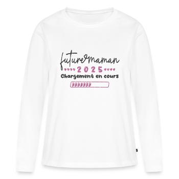 Cadeau original future maman 2025 chargement... - T-shirt manches longues Premium bio Femme - blanc - Devant - Julia (174cm)