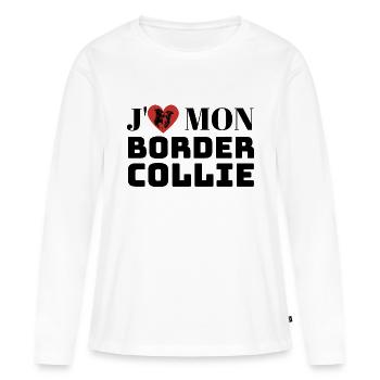 J aime mon border collie - T-shirt manches longues Premium bio Femme - blanc - Devant - Julia (174cm)