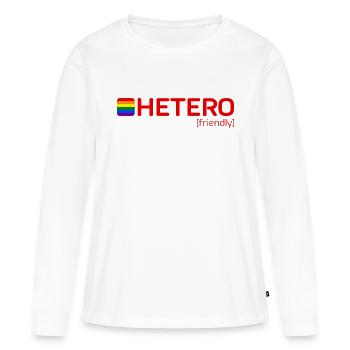 HETERO [friendly] - Frauen Premium Bio Langarmshirt - Weiß - Vorne - Julia (174cm)