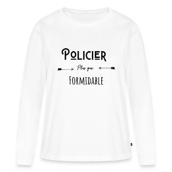 Policier plus que formidable humour citation - T-shirt manches longues Premium bio Femme - blanc - Devant - Julia (174cm)