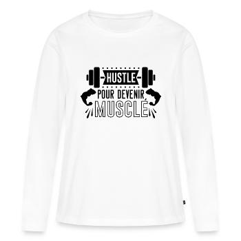 BECOMING MUSCULAR, MOTIVATIONAL PHRASE FOR SPORT - Women's Premium Organic Long Sleeve Shirt - white - Front - Julia (174cm)