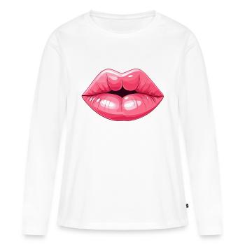 Embrasser les lèvres - T-shirt manches longues Premium bio Femme - blanc - Devant - Julia (174cm)