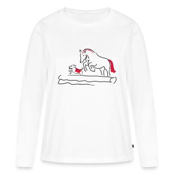 Springpferd mit Hund - Frauen Premium Bio Langarmshirt - Weiß - Vorne - Julia (174cm)
