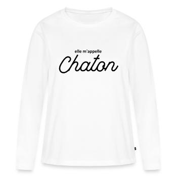 She calls me kitten - Women's Premium Organic Long Sleeve Shirt - white - Front - Julia (174cm)
