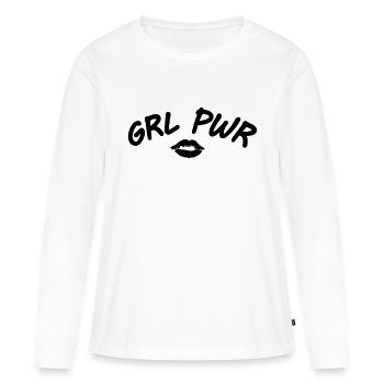 GRL Power mit Kussmund als T-Shirt - Frauen Premium Bio Langarmshirt - Weiß - Vorne - Julia (174cm)
