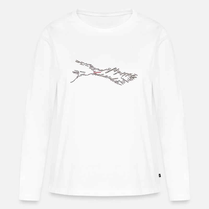 Bodensee | Ortsnamen | Konstanz | Schwarz - Rot - Frauen Premium Bio Langarmshirt - Weiß