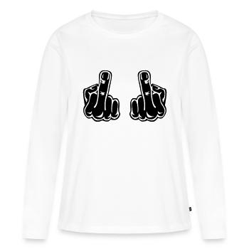 Doigt puant à deux mains - T-shirt manches longues Premium bio Femme - blanc - Devant - Julia (174cm)