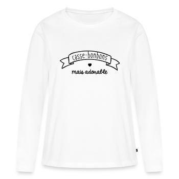 Casse bonbons mais adorable - T-shirt manches longues Premium bio Femme - blanc - Devant - Julia (174cm)