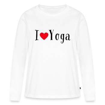 J’aime le yoga Cœur rouge J’aime le yoga - T-shirt manches longues Premium bio Femme - blanc - Devant - Julia (174cm)