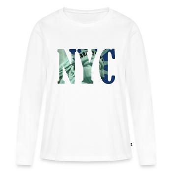 NYC Typografie mit Freiheitsstatue - Frauen Premium Bio Langarmshirt - Weiß - Vorne - Julia (174cm)