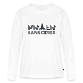PRIER SANS CESSE - T-shirt manches longues Premium bio Femme - blanc - Devant - Julia (174cm)