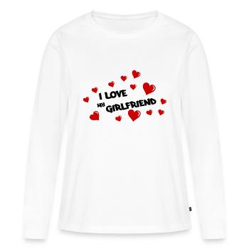 J'aime ma petite amie - T-shirt manches longues Premium bio Femme - blanc - Devant - Julia (174cm)