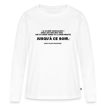 Roméo (La vraie beauté) - T-shirt manches longues Premium bio Femme - blanc - Devant - Julia (174cm)